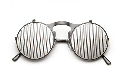 Aysha Silver Netted Round Flip Up Metal Frame Sunglasses