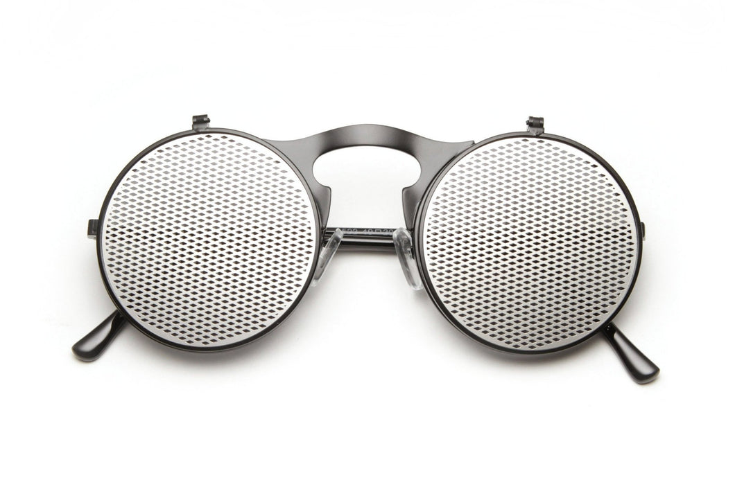 Aysha Silver Netted Round Flip Up Metal Frame Sunglasses