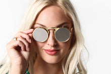 Aysha Silver Netted Round Flip Up Metal Frame Sunglasses